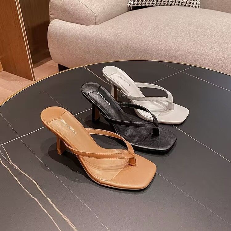 34-43 รองเท้าส้นสูงขนาดใหญ่เซ็กซี่ฤดูร้อนกริชย้อนยุคสแควร์นิ้วเท้ารองเท้าส้นสูงสีดำ