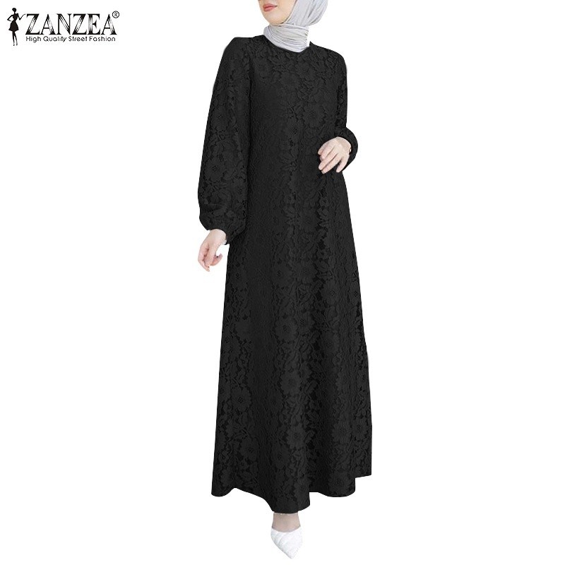 Zanzea ชุดเดรสสําหรับสตรีชาวมุสลิมผ้าฝ้ายปักลายลูกไม้ Patchwork