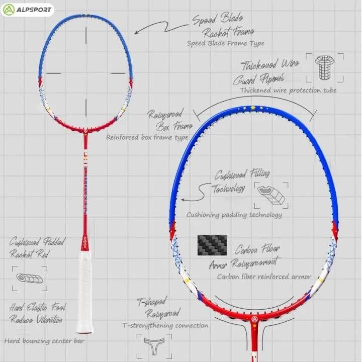 Memorial ALPSPORT PH 5U G4 Max 33Lbs badminton 100% full carbon fiber professional racket ultra lig