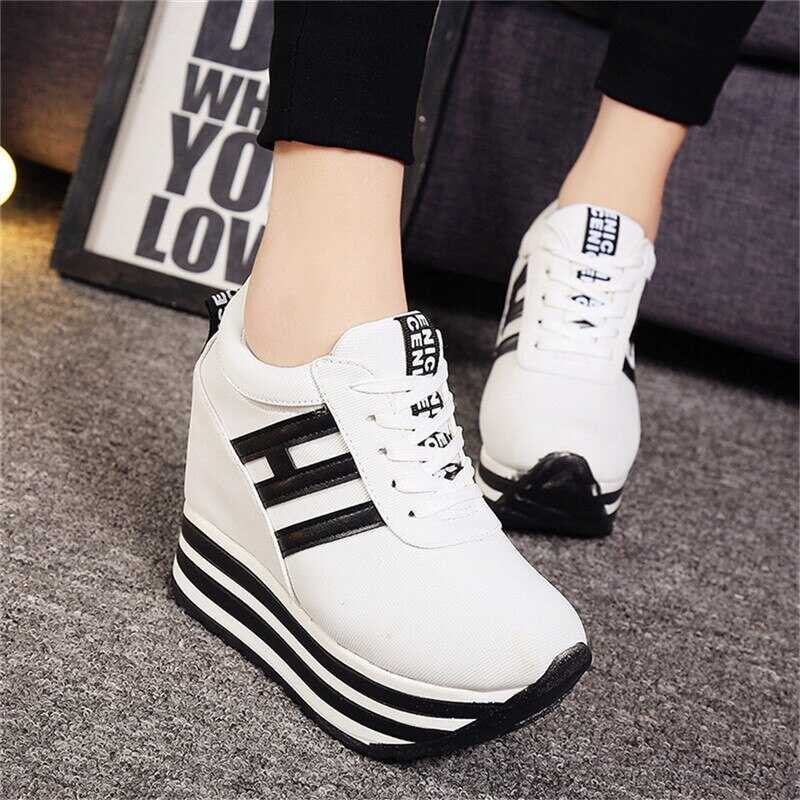 Flat Platform High 9cm Height Increasing Casual Woman 2020 Spring New Hidden Wedge Sneakers Female