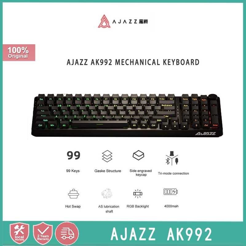 mechanical azz AK992 keyboard with Bluetooth 2.4G, wireless, RGB, 100 key, hot swappable, ergonomic