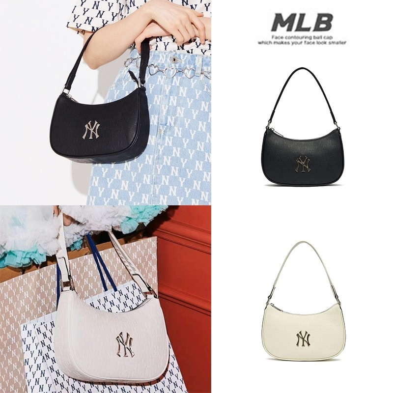 ♞,♘จัดส่งจากกรุงเทพแท้ MLB bag NY handbag PU กระเป๋าสะพายไหล่ Underarm bag กระเป๋า Ny MONOGRAM EMBO