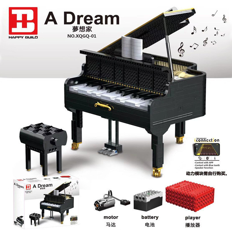 Creative APP Control Playable Grand Piano Set Bluetooth Speaker  Assembly Model Building Blocks Bricks Kids Toy