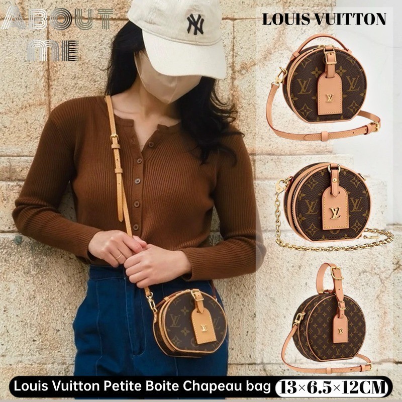 ♞หลุยส์วิตตอง Louis Vuitton Petite Boite Chapeau Round cake bag กระเป๋าสะพายข้างสายโซ่ LV