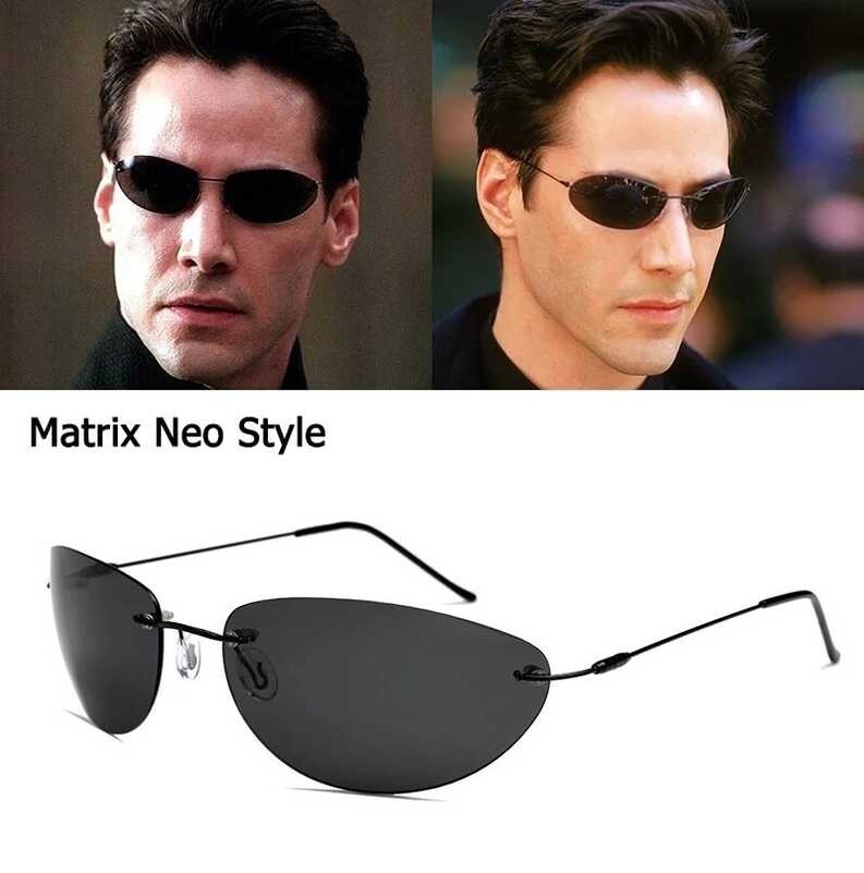 ผช แว่นกันแดด แว่นตากันแดด The Matrix Neo Style Polarized Sunglasses Ultralight Rimless Photochromic Driving Glasses