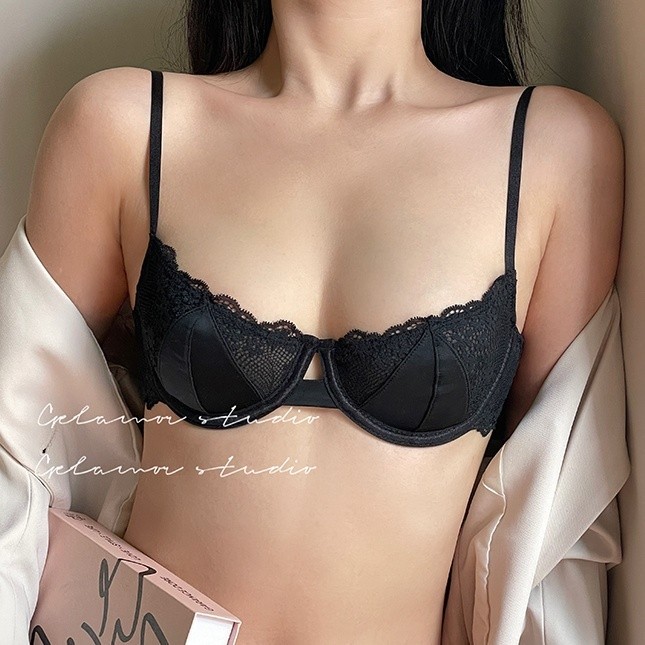 ชุดชั้นในลูกไม้ครึ่งถ้วยเซ็กซี่บางเฉียบฝรั่งเศสสําหรับผู้หญิงหน้าอกใหญ่และหน้าอกเล็กความปรารถนาบริสุทธิ์เพื่อรวบรวมชุดชุดชั้นในป้องกันการหย่อนค