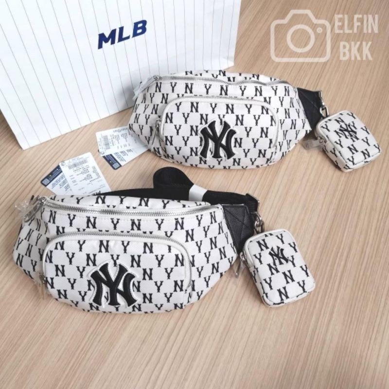 ♞,♘แท้  MLB Monogram Hip Sack Bag NY/ B Boston กระเป๋าคาดอก สีขาว/สีดำ/สีน้ำตาล