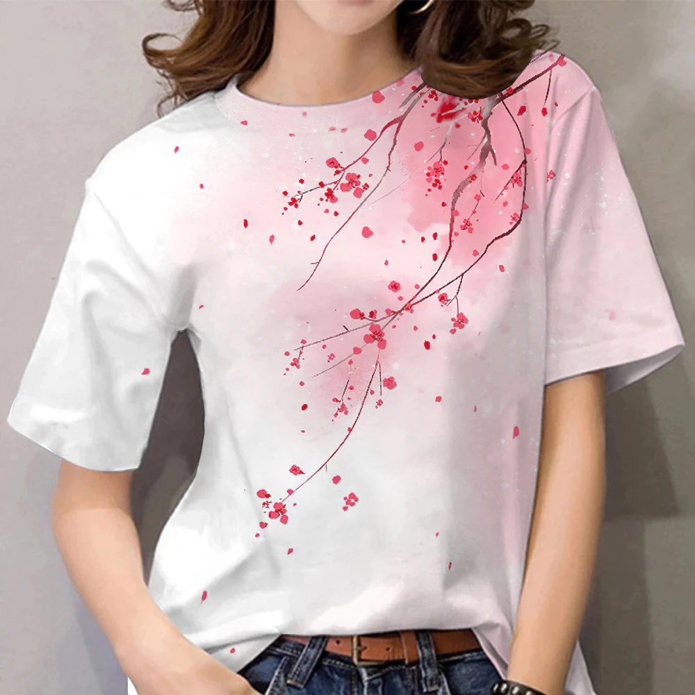 เสื้อยืดแขนสั้นผู้หญิง ลายดอกไม้ ลายสายรุ้ง ลายกราฟฟิตี้ ทรงโอเวอร์ไซส์ ส 46 thumbnail 3