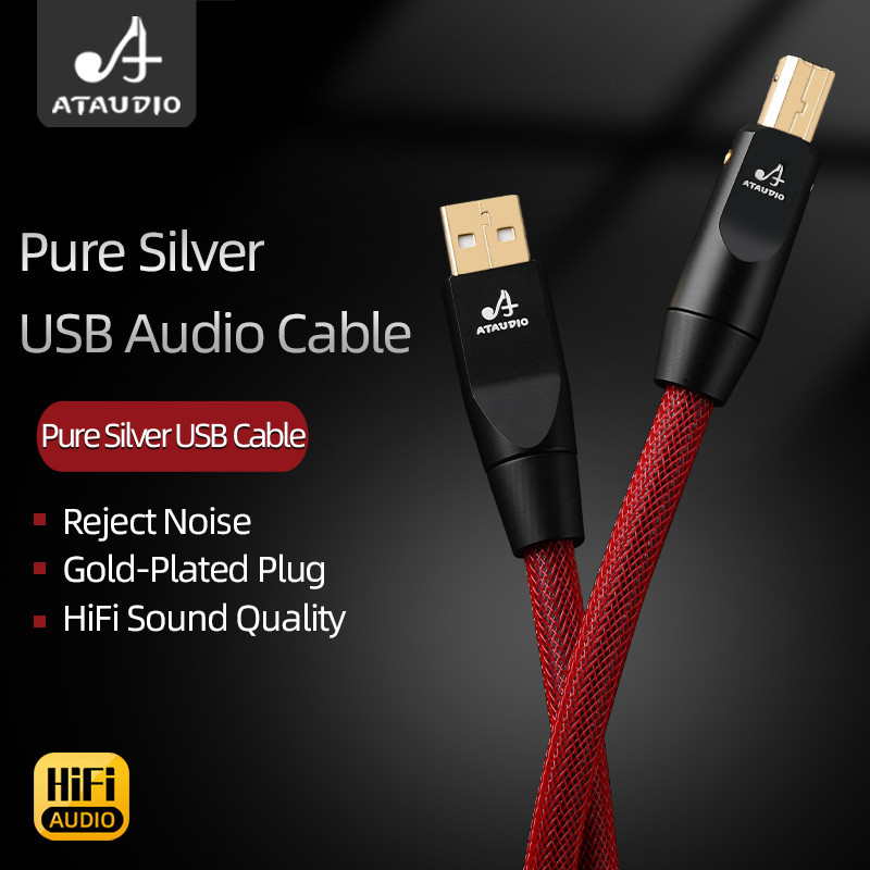 Ataudio Pure Silver HiFi USB Audio Cable 2.0 Digital Audio Type USB A ถึง B Type C สําหรับ DAC คอมพิวเตอร ์ การ ์ ดเสียงสาย USB