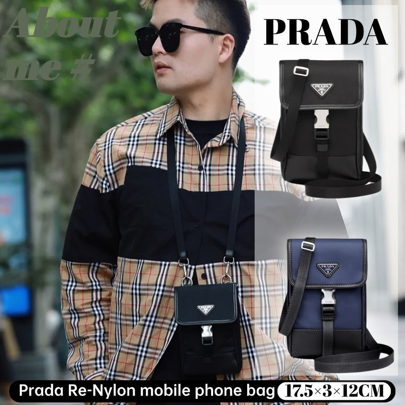 ♞,♘,♙ปราด้า Prada Re-Nylon Vertical Cell Phone Bag Men's
