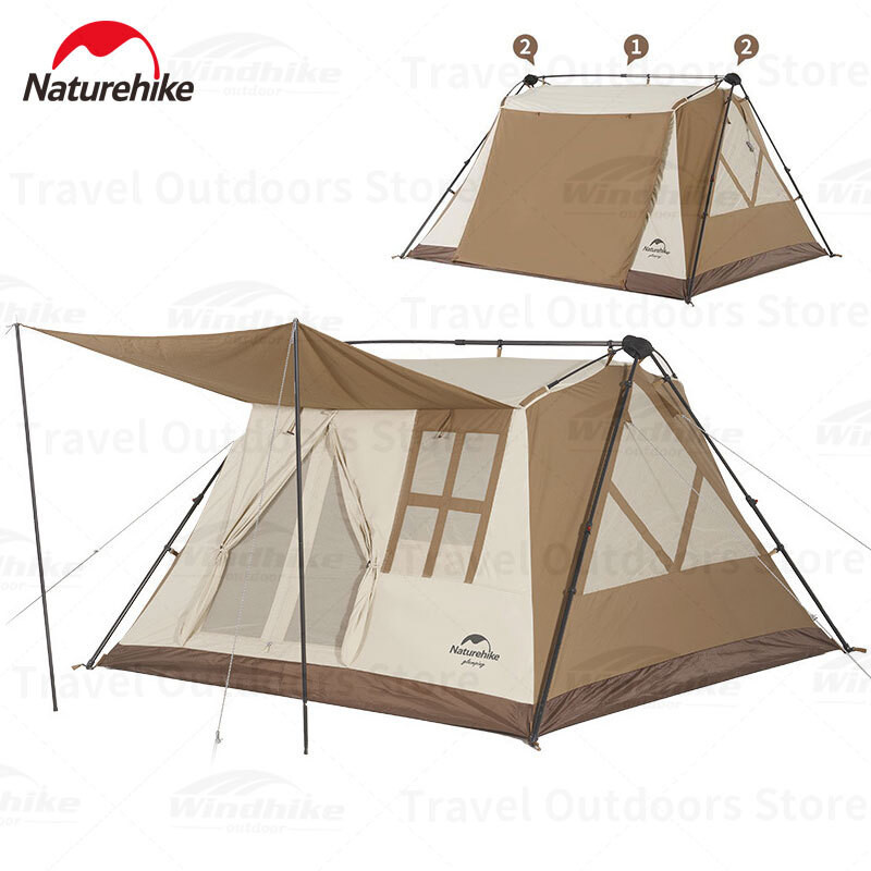 Naturehike A-Type Automatic One-touch Pop-up Tent Outdoor Clamping Foldable 3-4Person Cotton Cabin Tent with PU3000mm