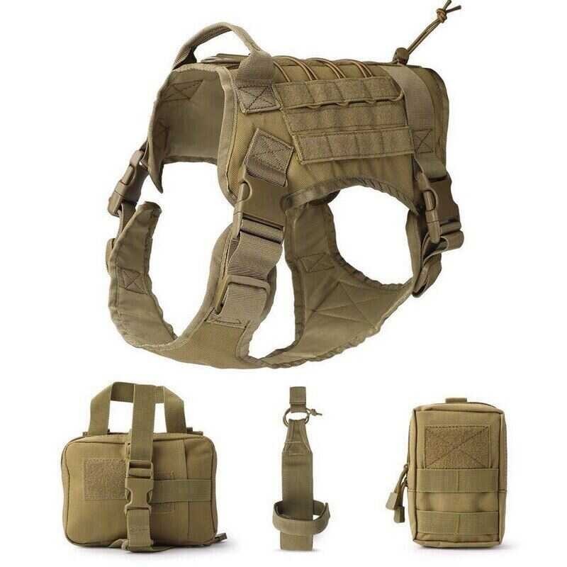 ❤ Tactical Service Dog Modular Harness K9 Working   Molle Vest With Pouches Water Bottle C