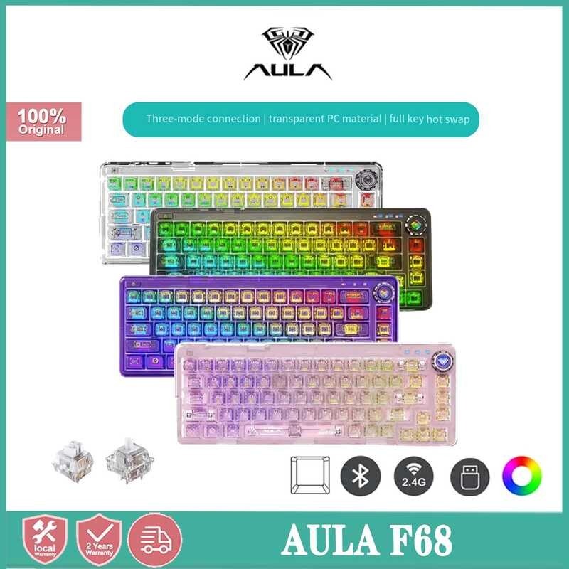 F68 Wireless Aula Bluetooth the third mock examination Transparent Mechanical Keyboard Hot Plug Cus