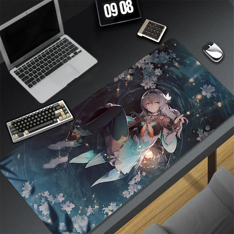 Firefly Honkai Star Rail Mouse Pad ขนาดใหญ่อะนิเมะ Gaming Mousepad แล็ปท็อปสาวน่ารัก Gamer คีย์บอร์ดพรมตู้คอมพิวเตอร์แผ่นรองโต๊ะ XXL