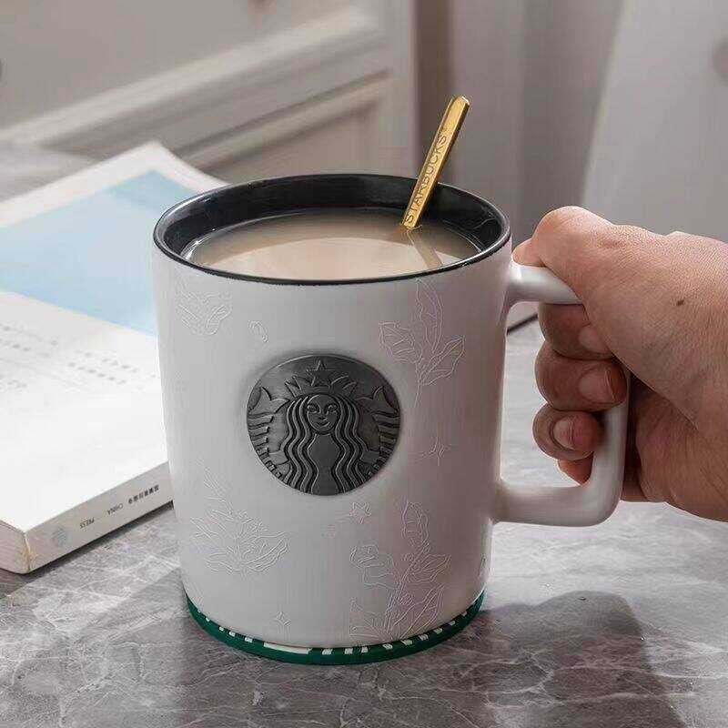 Starbuck Free gift spoon,Starbuck Mug Ceramic 473ml Large Capacity Plant Pattern Coffee Milk Drinki spoon,