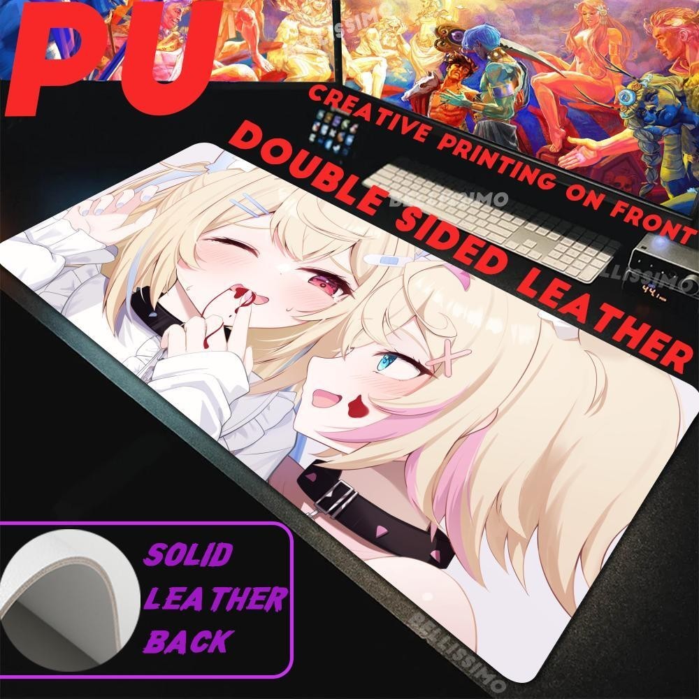 ยอดนิยมเสมือนศิลปิน FUWAMOCO แฟชั่น Cool Hololive แผ่นรองเมาส์ขนาดใหญ่สํานักงานโต๊ะ Protector Mat pc gaming PU หนังแผ่นรองเมาส์กันน้ํา gaming อุปกรณ์เสริมเดสก์ท็อป