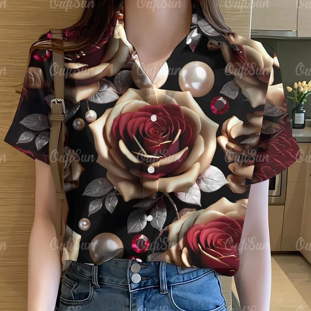 เสื้อลายดอกผู้หญิงแขนสั้น ไซส์ใหญ่ ลายสายรุ้ง กราฟฟิตี้ สไตล์ฮาวาย thumbnail 6