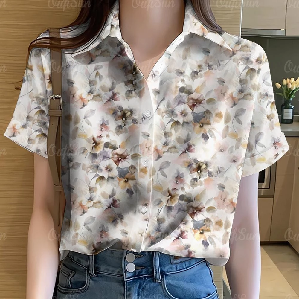 เสื้อเชิ้ตฮาวายแขนสั้นพิมพ์ลายกราฟฟิตี้สีรุ้ง สำหรับผู้หญิง thumbnail 5
