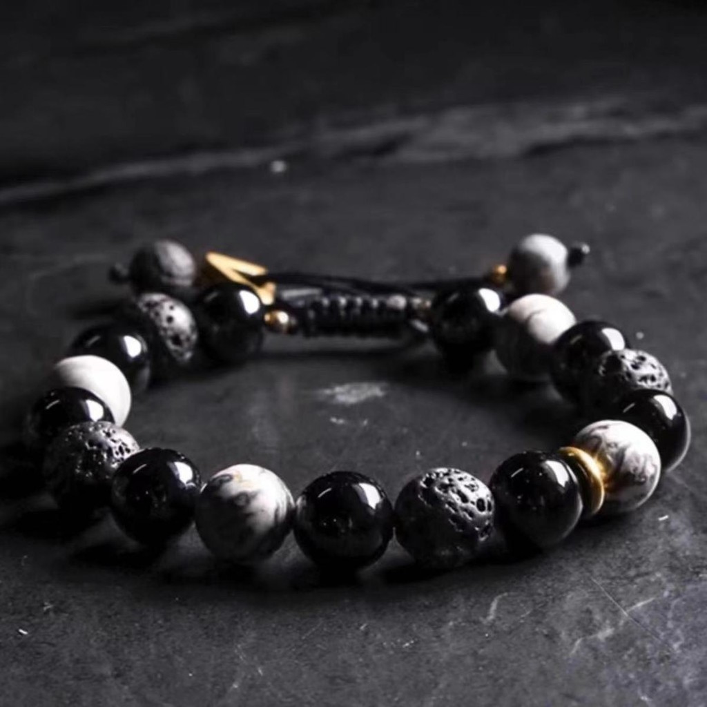 ♞,♘New Obsidian Men's Bracelet Volcanic Stone Beads Jewelry