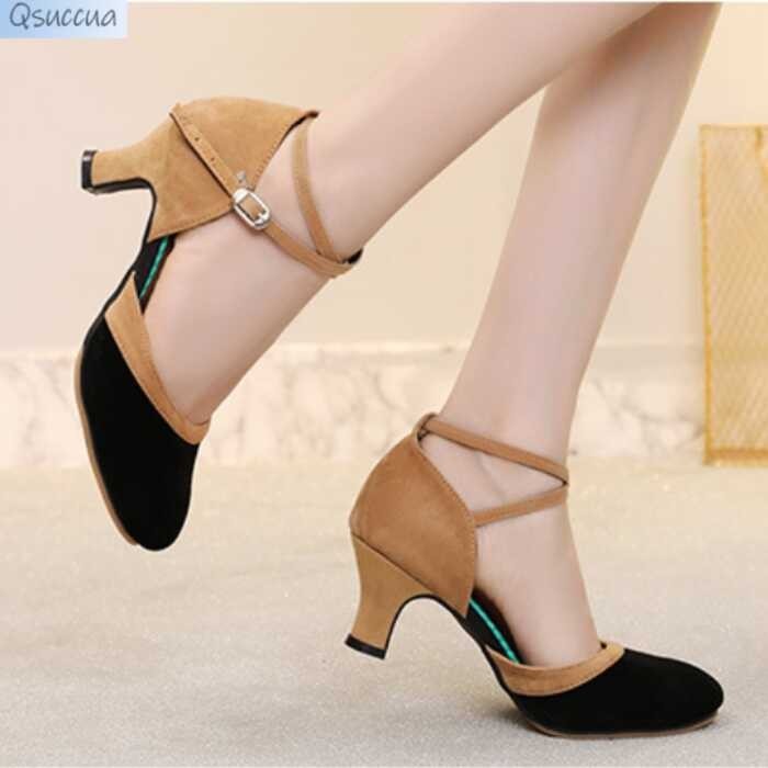❤ Latin Dance Shoes Women's Adult Dance Shoes Middle Heel Square Dance Shoes Suede Social Dance S