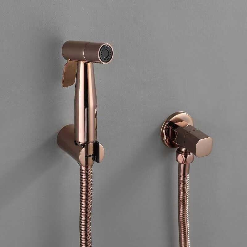 Biggers Rose Gold Handheld Toilet Bidets Sprayer Set 4 Pcs Hand Bidet+Shower Hose+Bidets Support+F H