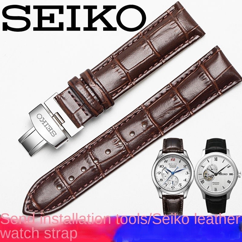 Seiko / seiko No. สายนาฬิกาข้อมือ หนังแท้ กันน้ํา มี 5 สาย สายโซ่นาฬิกาข้อมือ ลายหนังจระเข้ ผีเสื้อ