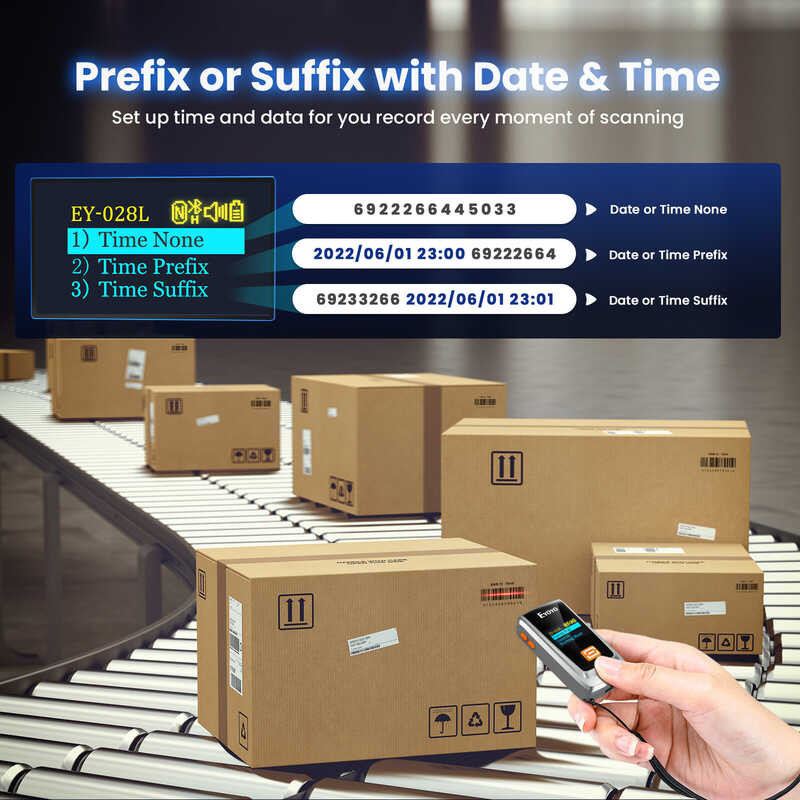 เครื่องสแกนรหัส Eyoyo QR บลูทูธขนาดเล็กพร้อมจอแสดงผล Lcd,