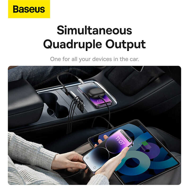 ❤ Basus T-Spac Sris HUB Tsla Cars 2-In-1 Rtractabl Cabl USB Typ-C PD 45W Fast Charging For Ip Sam