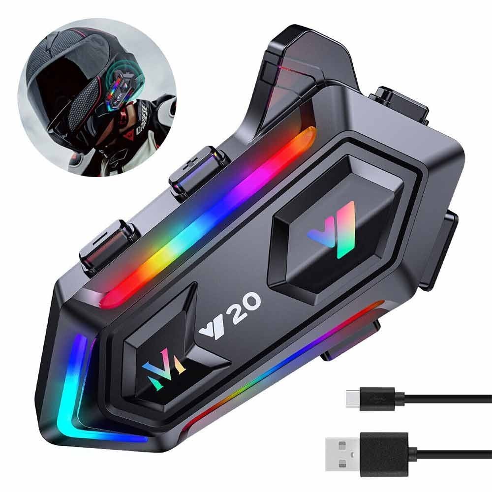 Y20 BT 5.3 Motorcycle Intercome Helmet Headset Bluetooth Stereo Hands Free Ipx6 Waterproof 1000Mah