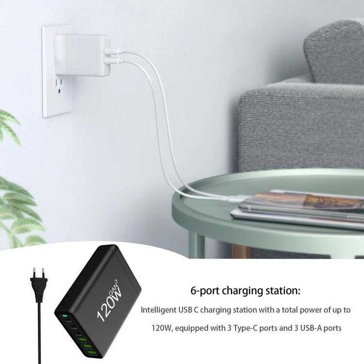 ❤ แท่นชาร์จ Typec 120W Gan เครื่องชาร์จ PD ที่มีประสิทธิภาพ