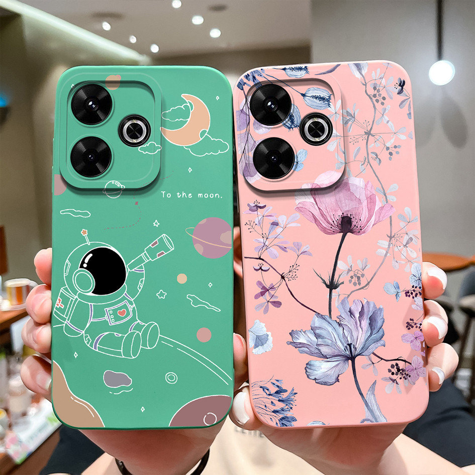 เคสโทรศัพท์สําหรับ Xiaomi Poco M6 4Gปลอกแฟชั่นนักบินอวกาศสแควร์ซิลิโคนเหลวป้องกันปกหลังสําหรับXiaomiPoco M 6 PocoM6 กันชนCapa