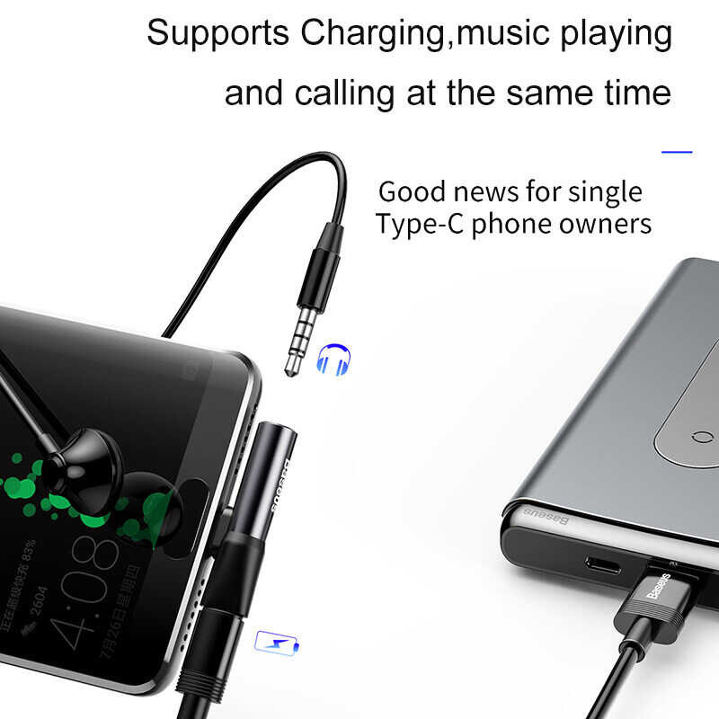 C Baseus USB to 3.5mm Jack 2 in 1 Audio splitter Type-C Adapter for Xiaomi Mi 9 8 Huawei Mate 30 P3 