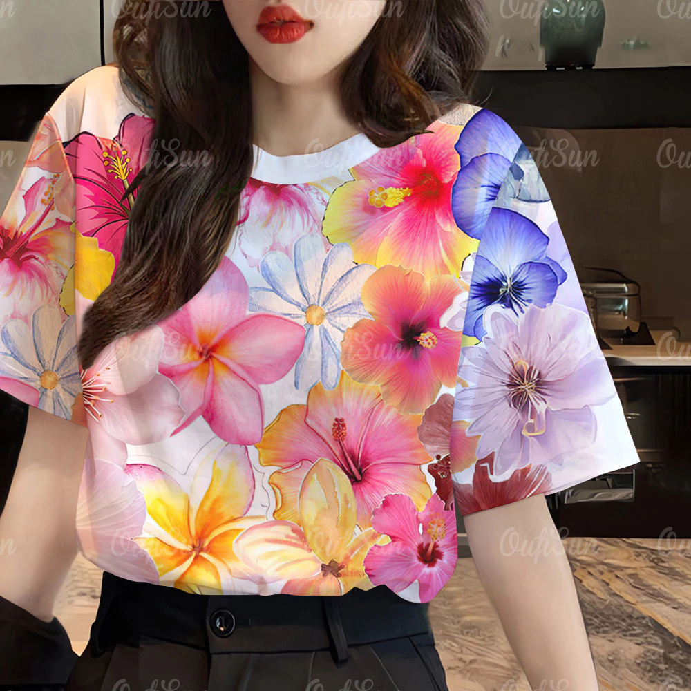เสื้อยืดผู้หญิงลายดอกไม้แขนสั้น ทรงโอเวอร์ไซส์ รุ่น ส 15 thumbnail 3