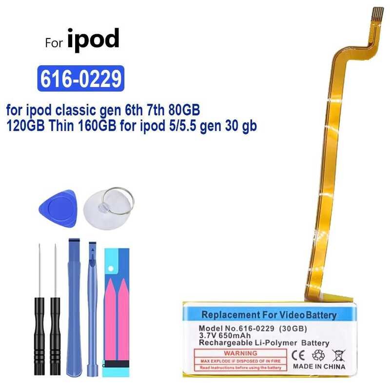 for ipod Glassic Gen 5th 6th 7th 80GB 120GB Thin 160GB for ipod 5/5.5 gen 30 gb 616-0229 แบตเตอรี่ 6