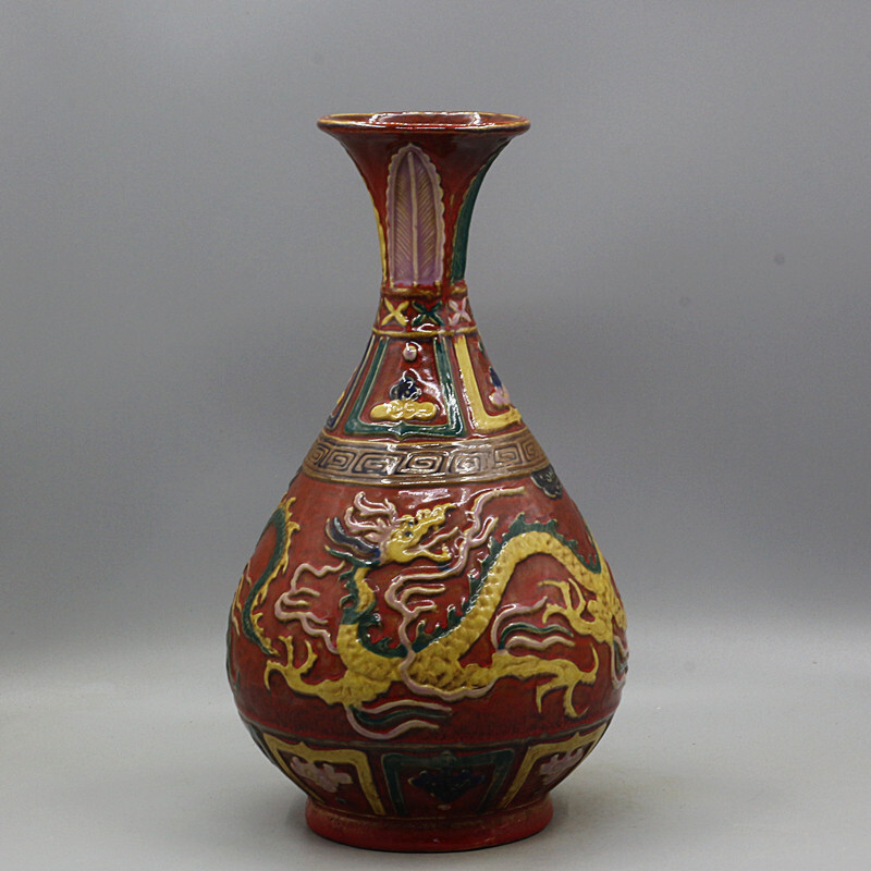 Ming Xuande Dragon Pattern Handcarved Jade Pot Spring Antique Collection Old Goods Home Decoration O