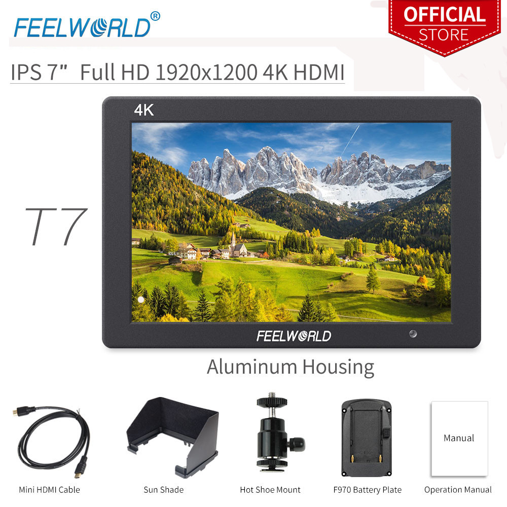 Feelworld 7 นิ ้ ว IPS 1920x1200 4K Monitor กล ้ อง HDMI Field Monitor อลูมิเนียมแข ็ งพร ้ อม Peaking Focus สําหรับ Sony Nikon T7