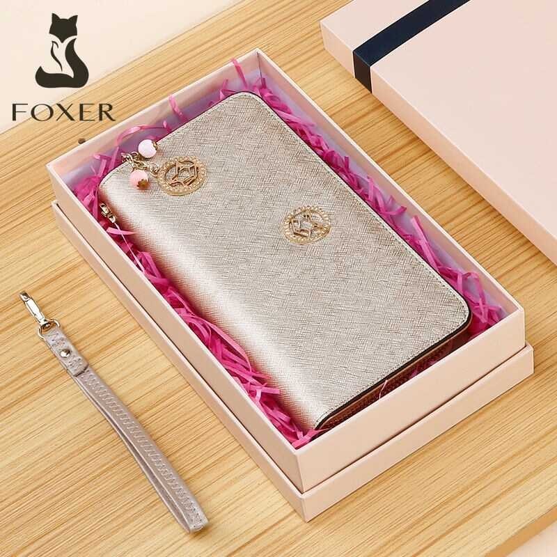Fox Genuine Golden Leather Wallet Women's Long Mobile Phone 2023 New Large Capacity Cowhide Zipper