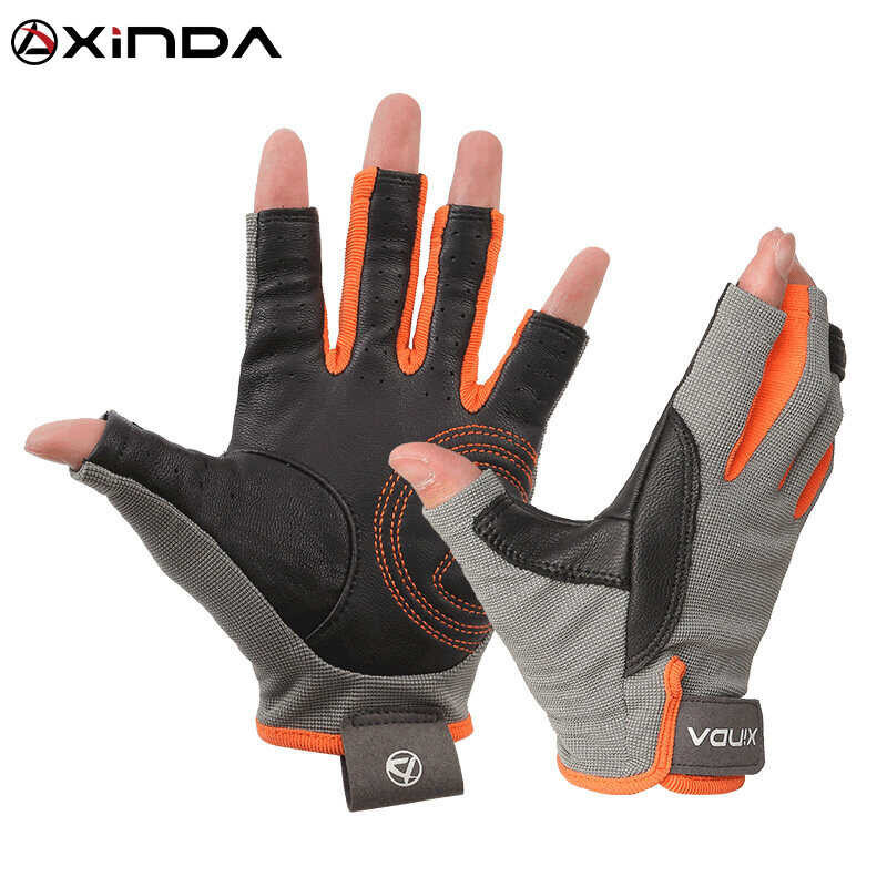 professional Outdoor XINDA Sports Half Finger Cowhide Climbing Gloves Rock Climb Downhill Hiking An