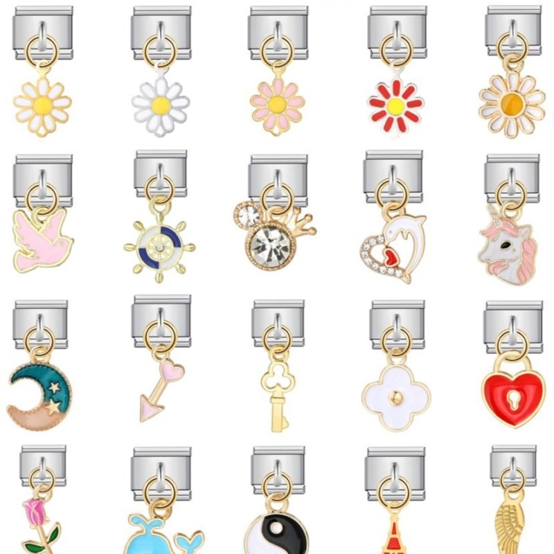 แฟชั่น Y2k ดอกไม้ Moon Heart Tai Chi จี้ Charm อิตาเลี่ยน Links Fit 9 มม.สร้อยข้อมือสแตนเลสทํา DIY เครื่องประดับ