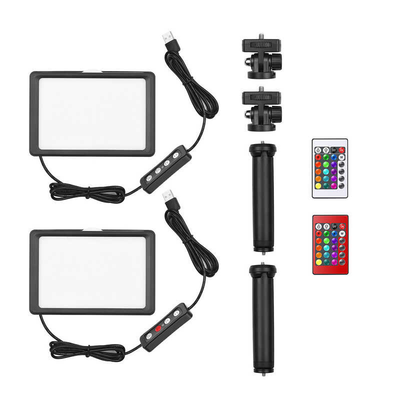 ไฟเติม Vieline-Andoer RGB 2แพ็คไฟ LED ไฟวิดีโอหรี่แสงได้ USB