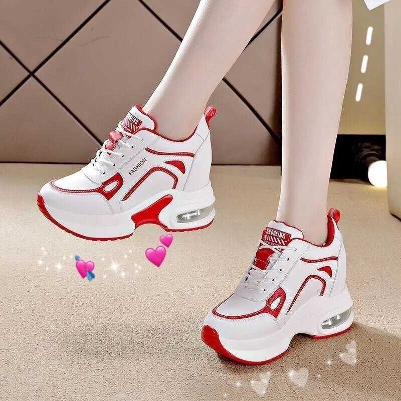 1 2021 New Korean Fashion White Leather Waterproof Sneakers Wedge Outdoor Women Travel Shoes
