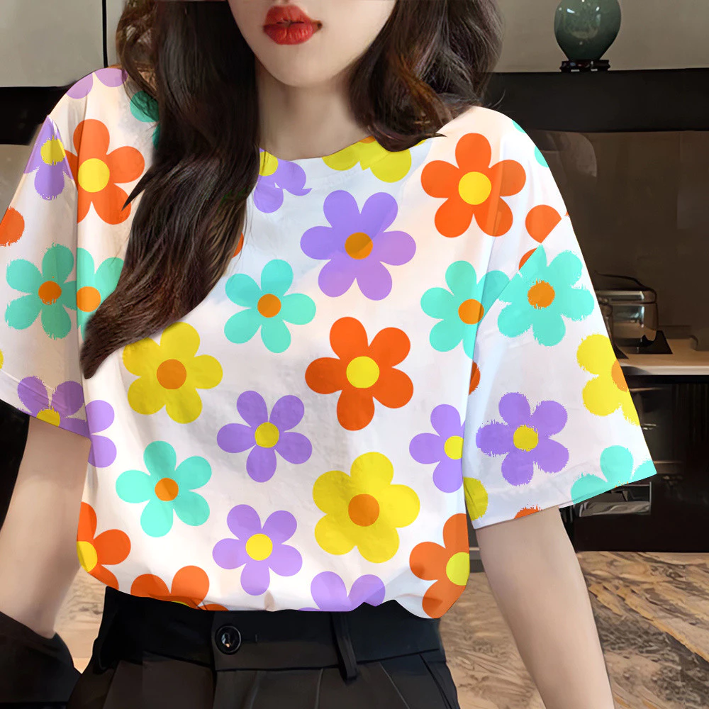 เสื้อลายดอกแขนสั้นทรงคราน ผู้หญิง ฤดูร้อน ไซส์ใหญ่ thumbnail 6