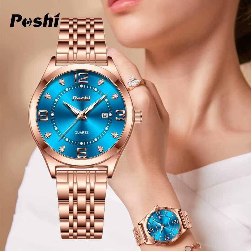 ▣ POSHI นาฬิกาสายรัดเหล็กดีไซน์ใหม่นาฬิกาผู้หญิงแบบ