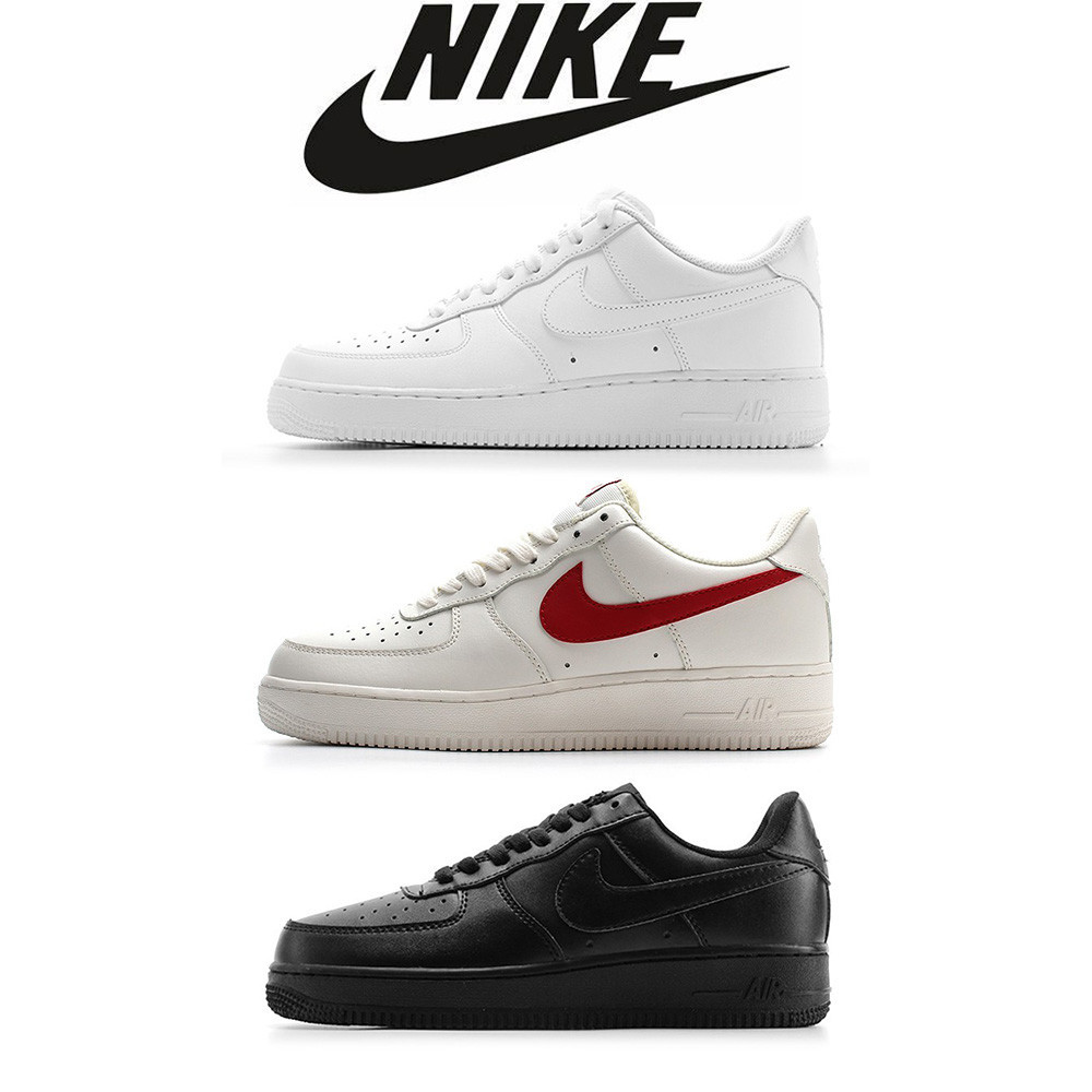 Nike Air Force 1 รองเท้าผ้าใบลําลอง สีขาวบริสุทธิ์ สีดํา สีแดง สไตล์คลาสสิก เรโทร สําหรับผู้หญิง