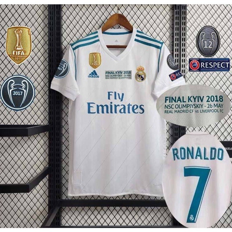 [Retro] 2017-18 Real Madrid Home เสื้อฟุตบอล สีขาว _12 European Champions Cup_ _Ronaldo