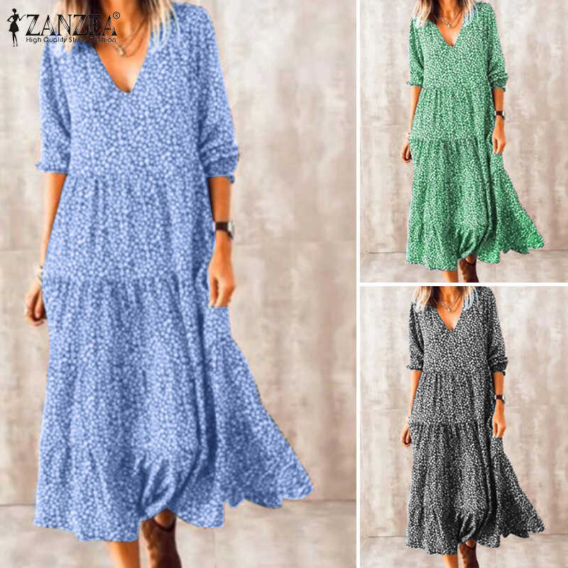 ❤ ZANZEA ชุดเดรสลำลองสไตล์โบฮีเมียนสำหรับสตรี,ชุดเดรส
