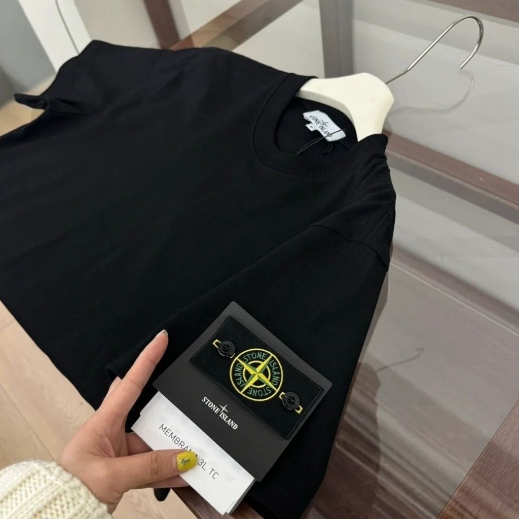 STONE ISLAND คุณภาพสูง หิน เกาะ ฤดูร้อนสไตล์ร้อนผ้าฝ้ายแท้แขนสั้น