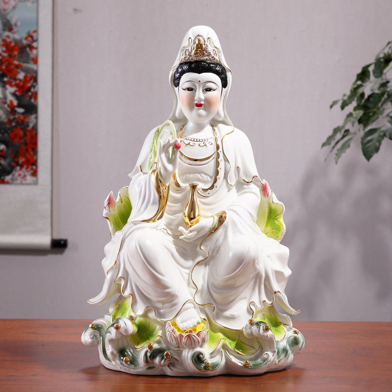 Ceramic Buddha Statue Nanhai Guanyin Bodhisattva Jade Porcelain Jade White Zizi Guanyin Bodhisattva