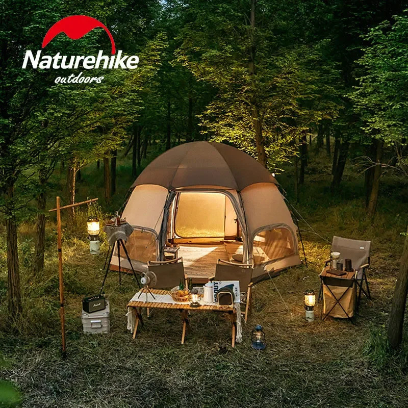 Naturehike Outdoor Octagon Tent Camping 3-4 Persons Multi-window Ventilation Double Door Tent Mushroom Tent Camping