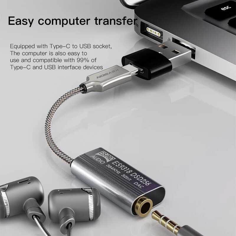 ❤ KEYSION ตัวถอดรหัส USB เครื่องขยายเสียง DAC หูฟัง Hi-Fi สำหร